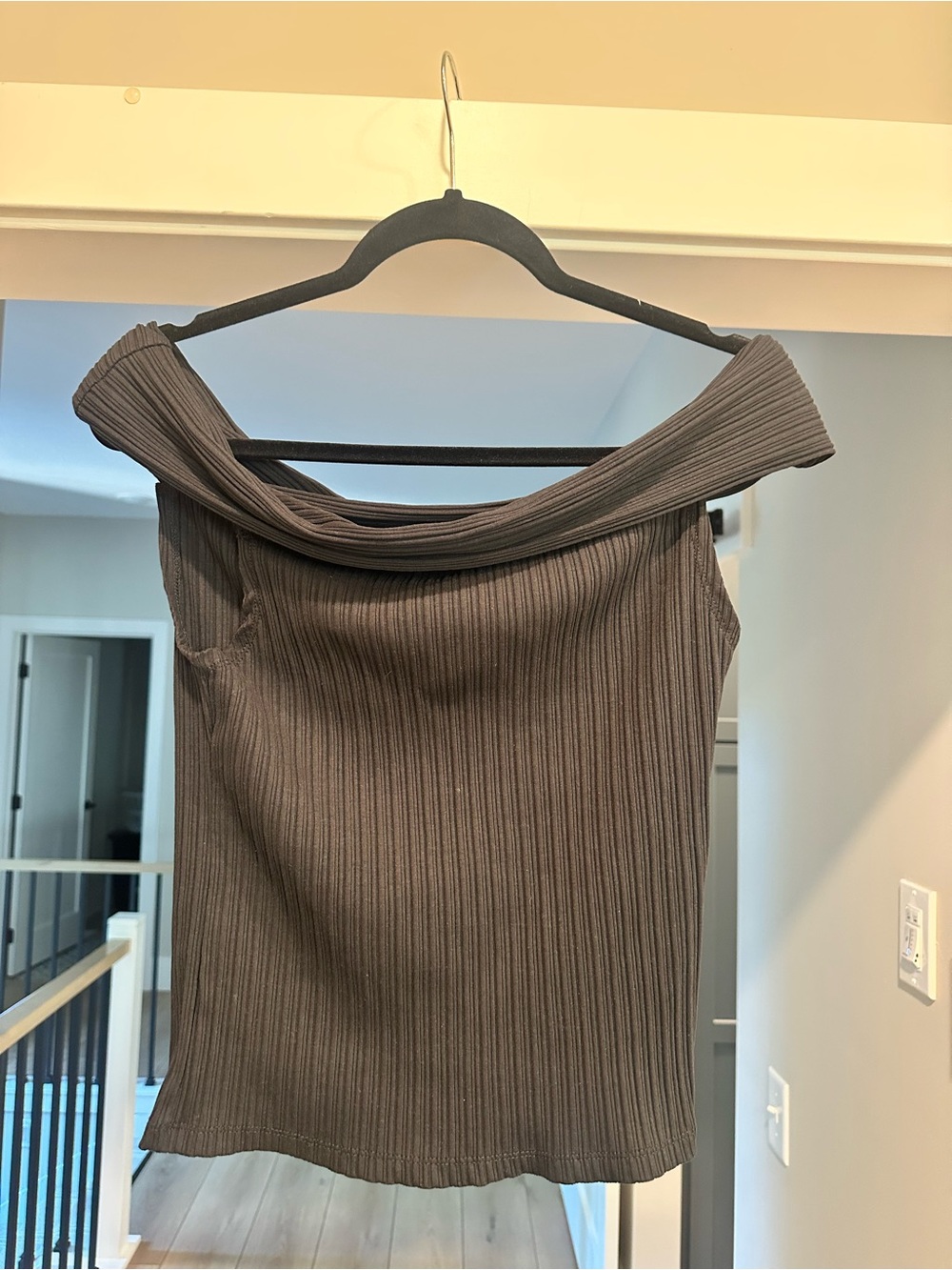 Off-Shoulder Ribbed Black Women's Shirt